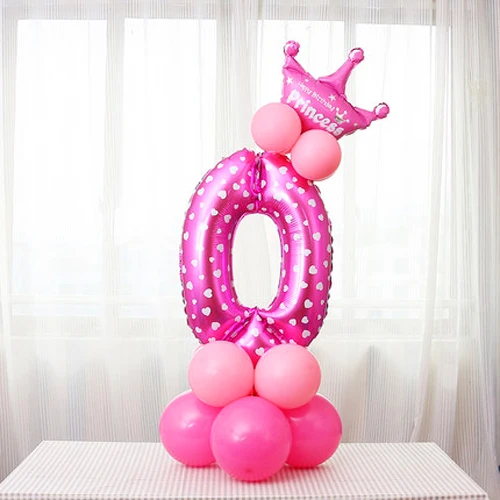 Pink 0 32 дюймов надувные шары в виде цифр розовый синий цифра гелиевые шары на день рождения украшения для мероприятий, вечеринок, свадьбы Поставки номер фольги big шаре - Цвет: Pink 0