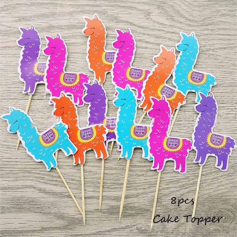 8pcs cake topper Omilut Альпака день рождения часть одноразовая посуда набор Альпака лама одноразовые тарелки/чашки/салфетки кактус вечерние Декор Альпака торт - Цвет: 8pcs cake topper