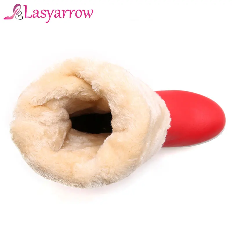 Lasyarrow/Сапоги до середины икры на платформе с круглым носком женские зимние сапоги