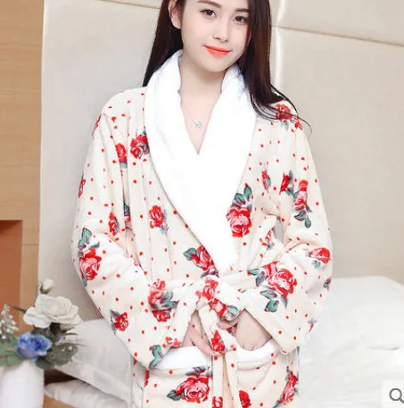 Women Pajama Мягкий женский халат, зимний теплый халат из кораллового флиса, женская ночная рубашка, кимоно, цветочный халат, одежда для сна, домашняя одежда - Цвет: Women Pajama