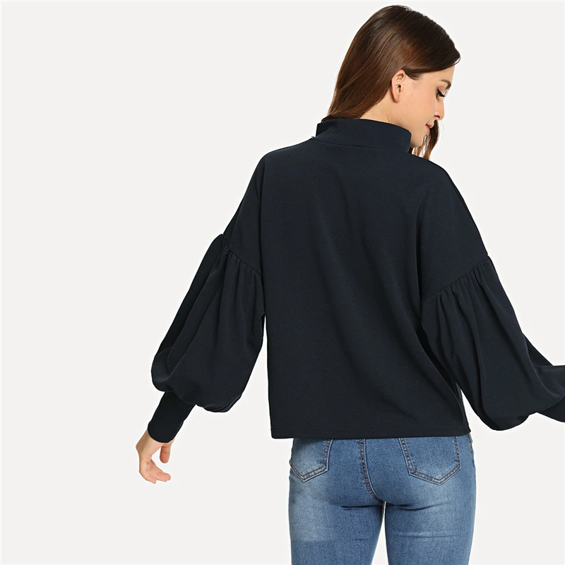 SHEIN, темно-синий, элегантный, элегантный, с вырезом, украшенный жемчугом, с заниженным плечом, однотонный свитшот, осень, Повседневный, для кампуса, женские толстовки