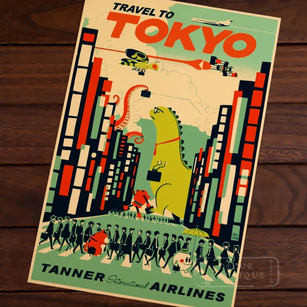 Винтажный дорожный постер Pop Art Japan Tokyo Map классические ретро карты из крафт холста
