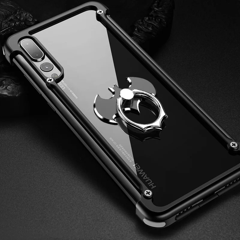 Oatsbasf Алюминиевый металлический бампер чехол для huawei P20/Pro Роскошная подушка безопасности Защита от падения Жесткий Чехол huawei P20 Pro Бампер - Цвет: Black With Holder
