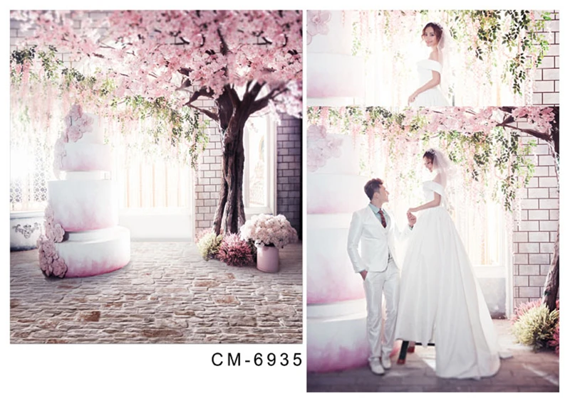 

200*300cm Wedding Photography Backdrops Background Vinyl Pink Cherry Tree Tile Floor Romantic Wedding For Studio
