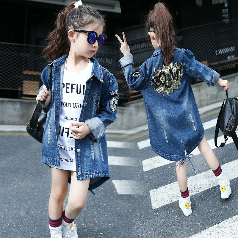 

New Arrival 2020 Autumn Baby Girls Denim Jacket Girls Sequined letters pattern Denim Outerwear Jacket Coat Child Casual Jacket