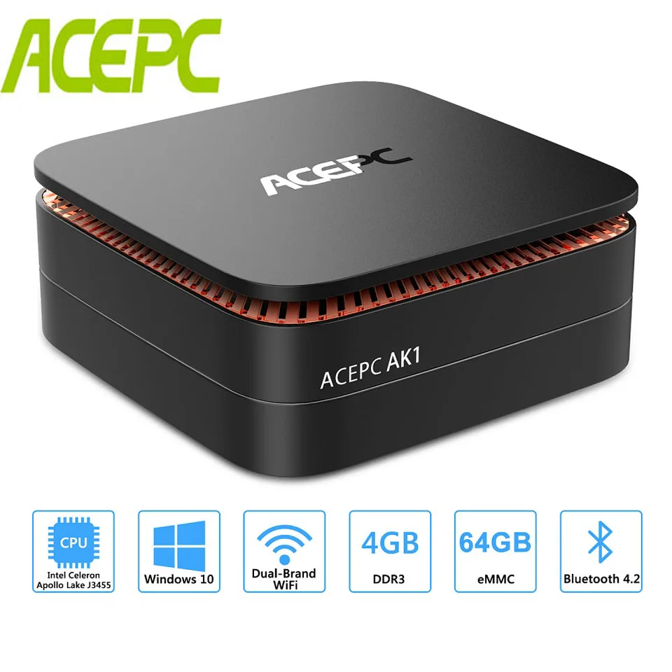 AK1 Мини ПК Windows 10 Intel Celeron Apollo Lake J3455 RJ45 LINUX 4G 64G 128G HDMI WiFi 4K TF карта USB3.0 HDD DDR3