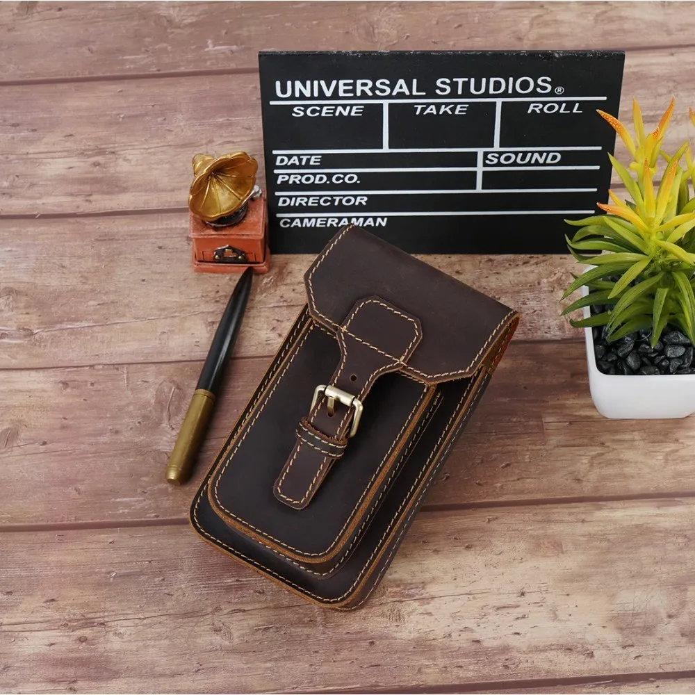 100 шт./лот Кожаная поясная сумка маленькая для мужчин винтажная дорожная Мужская