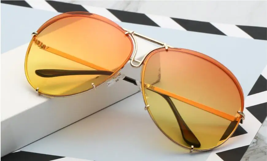 gold orange yellow Винтажные брендовые дизайнерские солнцезащитные очки для мужчин, черные оттенки, металлические светоотражающие солнцезащитные очки для женщин, пилот Ким, солнечные очки в стиле Кардашьян - Цвет линз: gold orange yellow