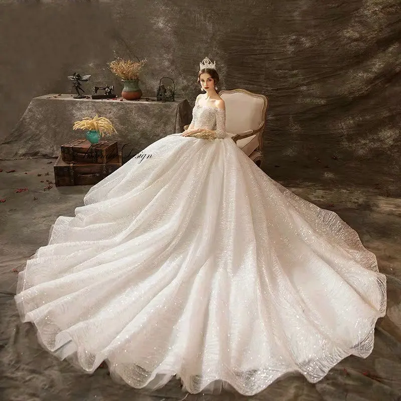 Аманда дизайн robe de mariee с открытыми плечами Бисероплетение три четверти рукав свадебное платье