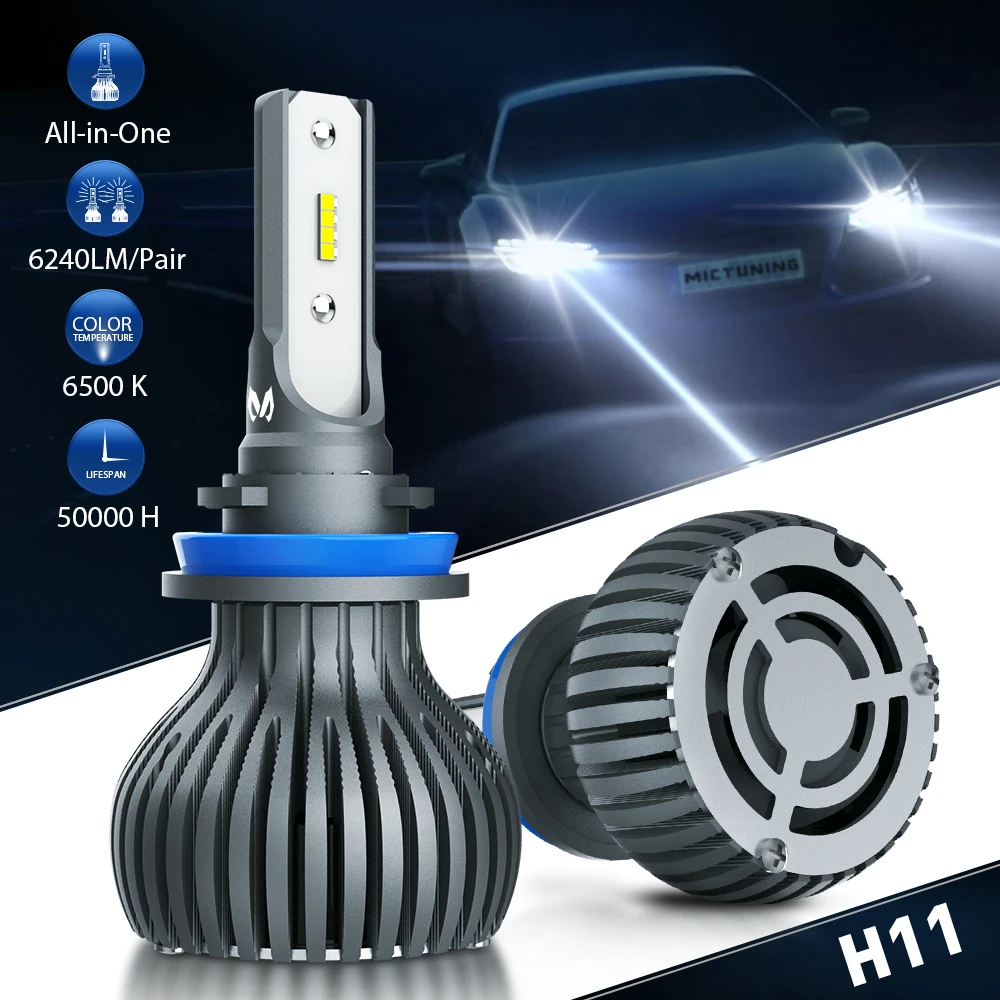 MICTUNING H7 H11 60W 6240LM LED запасные фары 6500K неполярсветильник светодиодные лампы