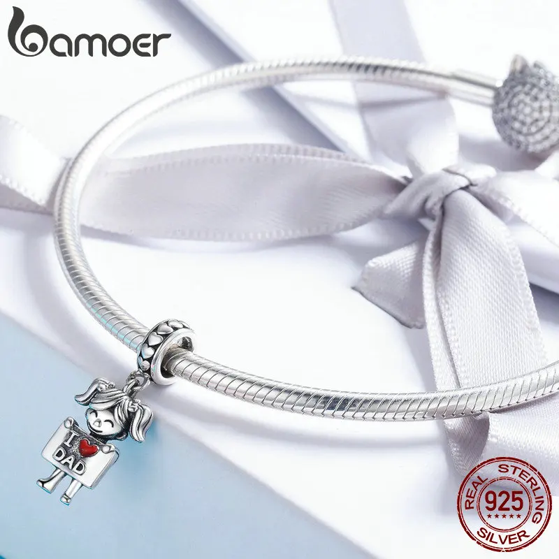 BAMOER подлинный 925 пробы Серебряный Очаровательный кулон с надписью «I Love Dad Mom» для девочек и мальчиков браслет и ожерелья ювелирные изделия SCC690