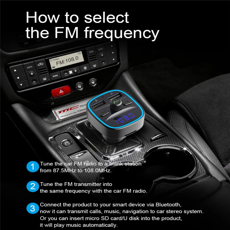 Автомобильный трансмиттер FM-модулятор MP3-плеер беспроводной Bluetooth два USB-порта