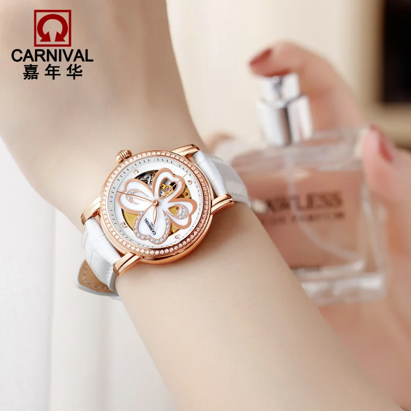 Роскошные Брендовые женские часы стразы платье натуральная кожа механические с