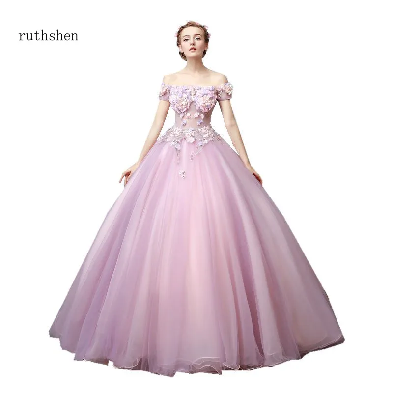 Ruthshen Фея пышное платье ручной работы 3D цветы розовый бальное Illusion Vestido дебютантка