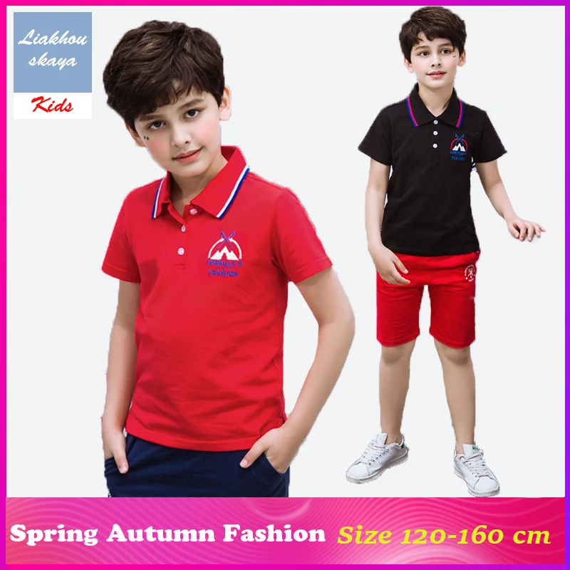 

Liakhouskaya 2021 крутые футболки для мальчиков, летние милые детские футболки, рубашки для детей, отложной воротник, пуговицы, спортивные футболки,...