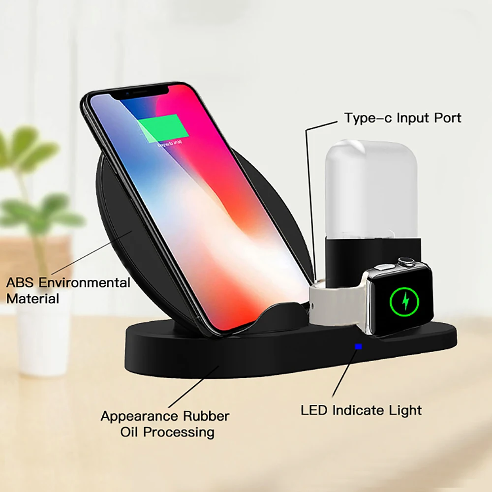 Беспроводное зарядное устройство 3 в 1 QI для iPhone 8 X XS MAX Watch 2 4 Airpods Samsung Galaxy S8 S9 S7 Edge