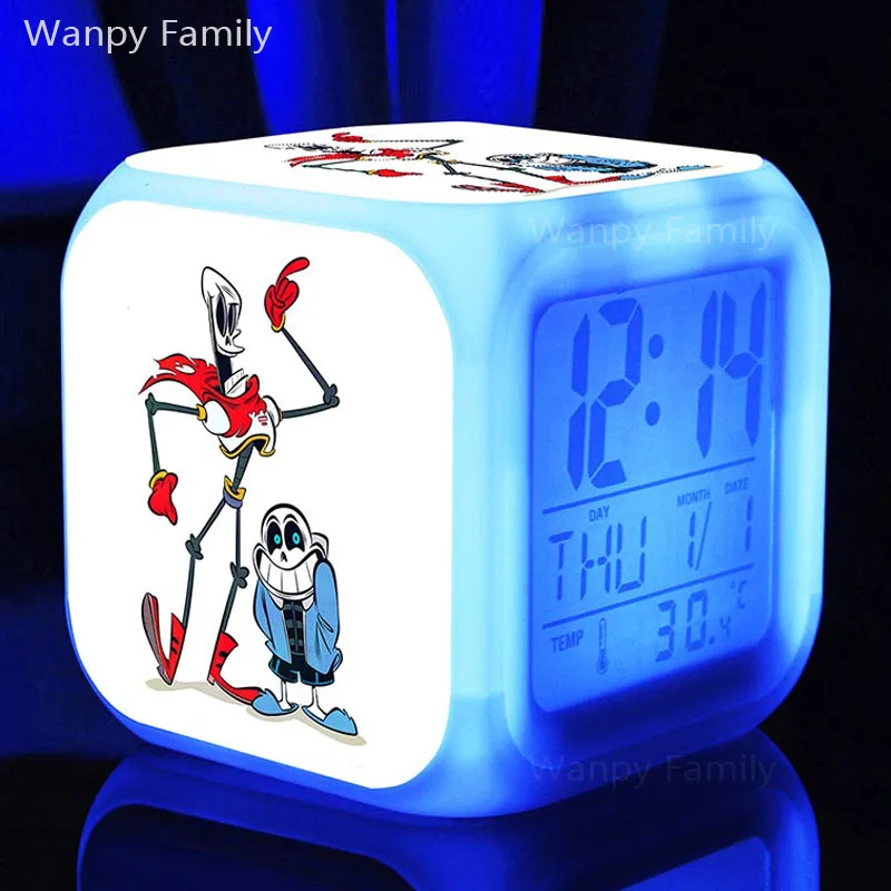 [Wanpy family] Горячая игра «Undertale» цифровой будильник для детей подарок на день рождения прикроватный Рабочий стол изменение цвета будильник - Цвет: Зеленый