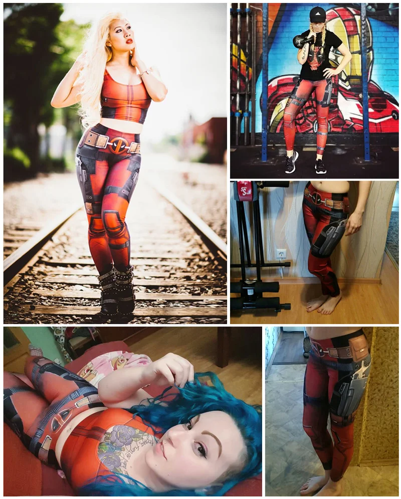 FASHION New Fashion Women leggingsGym Printed Super HERO Deadpool Leggins legging for Woman pants +TOP | Женская одежда
