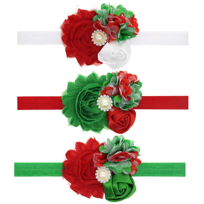 Girl's Christmas Rhinestone Headband Baby Shabby Flowers Headbands Children Kids Hair Accessories Gift HB463 | Детская одежда и