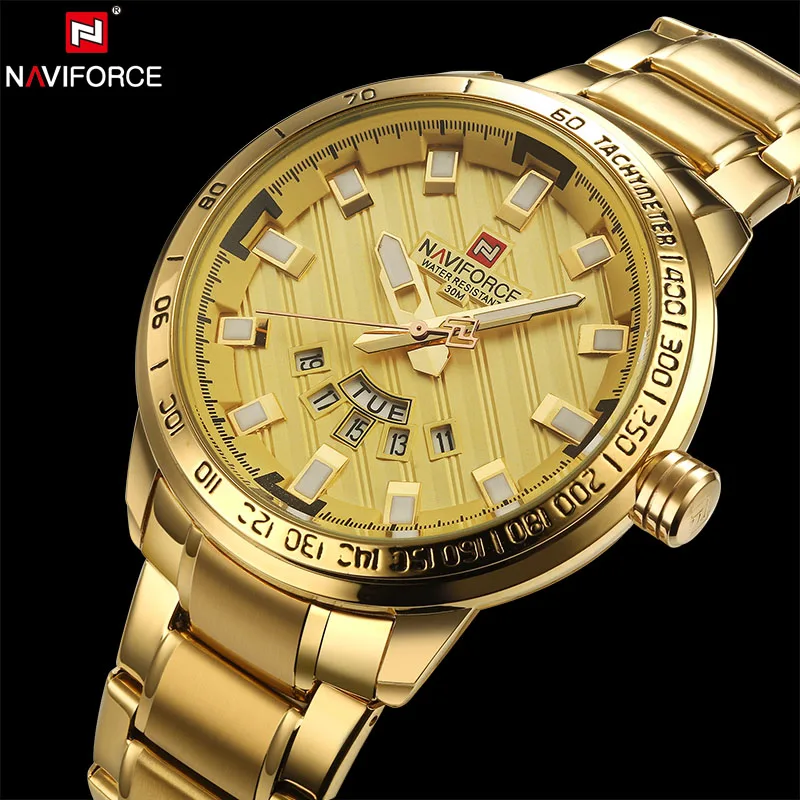 NAVIFORCE Роскошные Брендовые спортивные часы мужские Стальные кварцевые