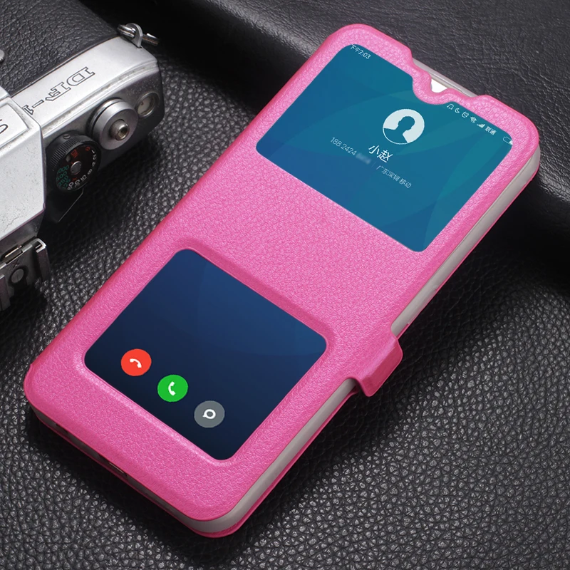 Деловой чехол из искусственной кожи с двойным окошком для Xiaomi Redmi 9T Note 9 Power POCO M3 F3 F2