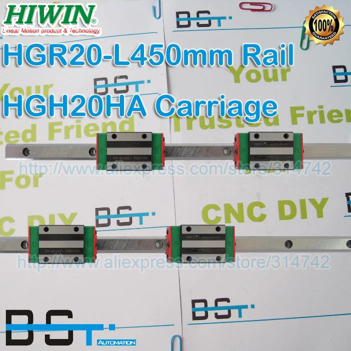 Новые оригинальные линейные направляющие HIWIN HGR20 L 450 мм 2 шт. + 4 удлиненных блока