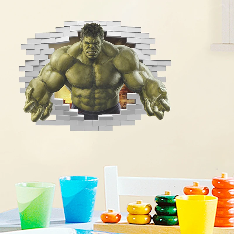 3D эффект супер герой мстители Невероятный Халк через стены наклейки для детей комнаты домашний декор мультфильм сломанные стены Искусство Наклейки
