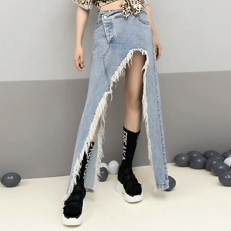 

Skirts Womens Skirt New Arrival Casual Saia Tutu 2019 Women's Personality Street Wind Grinding Hair Tassel Irregular Wash Tide