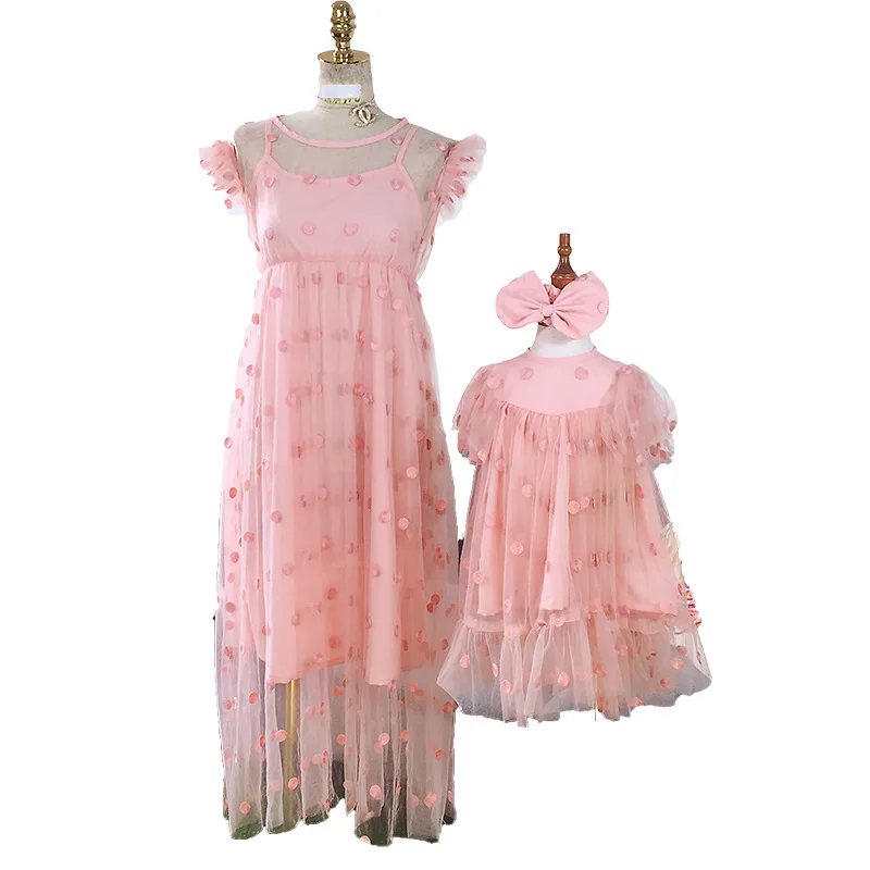 Вечерние платья для матери и дочери летние розовые одежда|Сочетающаяся одежда