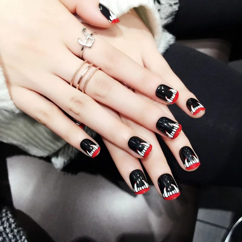 Harajuku tooth Матовые короткие маленькие поддельные ногти натуральный розовый круглый Дамская мода акриловые Типсы для маникюра Инструменты много дизайнов на выбор - Цвет: Harajuku tooth