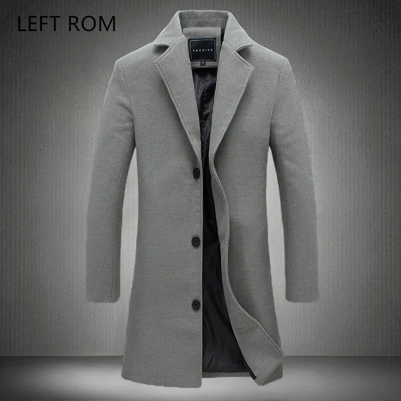 LEFT ROM Men's long color windbreaker 2018 high-end fashion woolen coat man Business Casual Overcoat Pure cotton Slim Jacket | Мужская