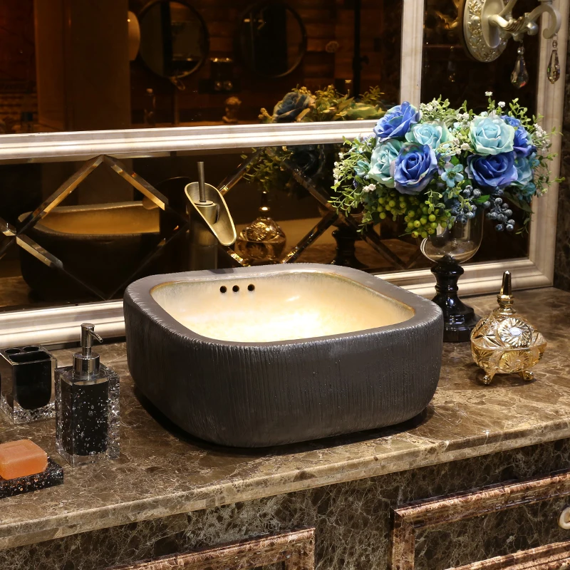 

Art wash basin Ceramic Counter Top Wash Basin Bathroom Sinks basin sink bathroom square