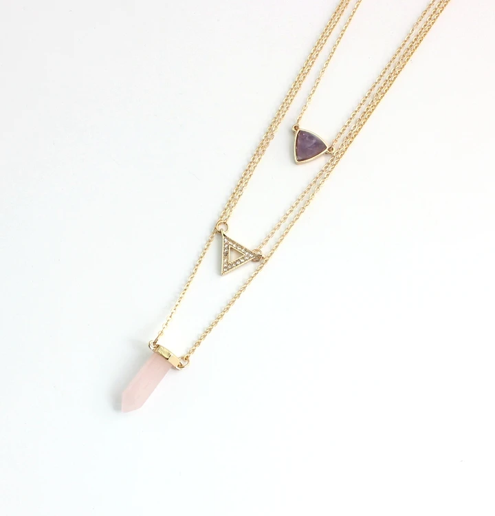 Новинка 2016 многослойное ожерелье из натурального розового камня с карандашом