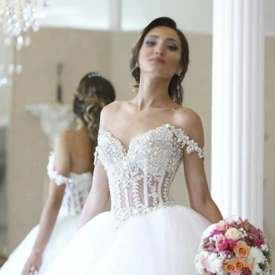 Свадебное платье принцессы Vestido De Noiva свадебное с жемчугом и бисером иллюзия тюль