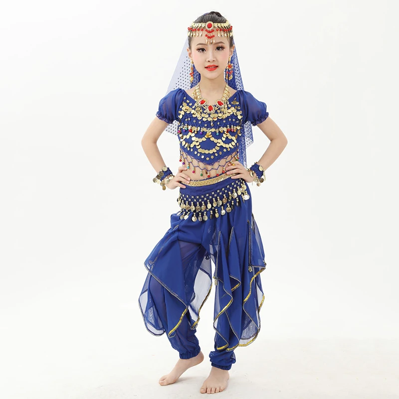 Набор костюма для танца живота девушки с коротким рукавом Болливуд танцевальная