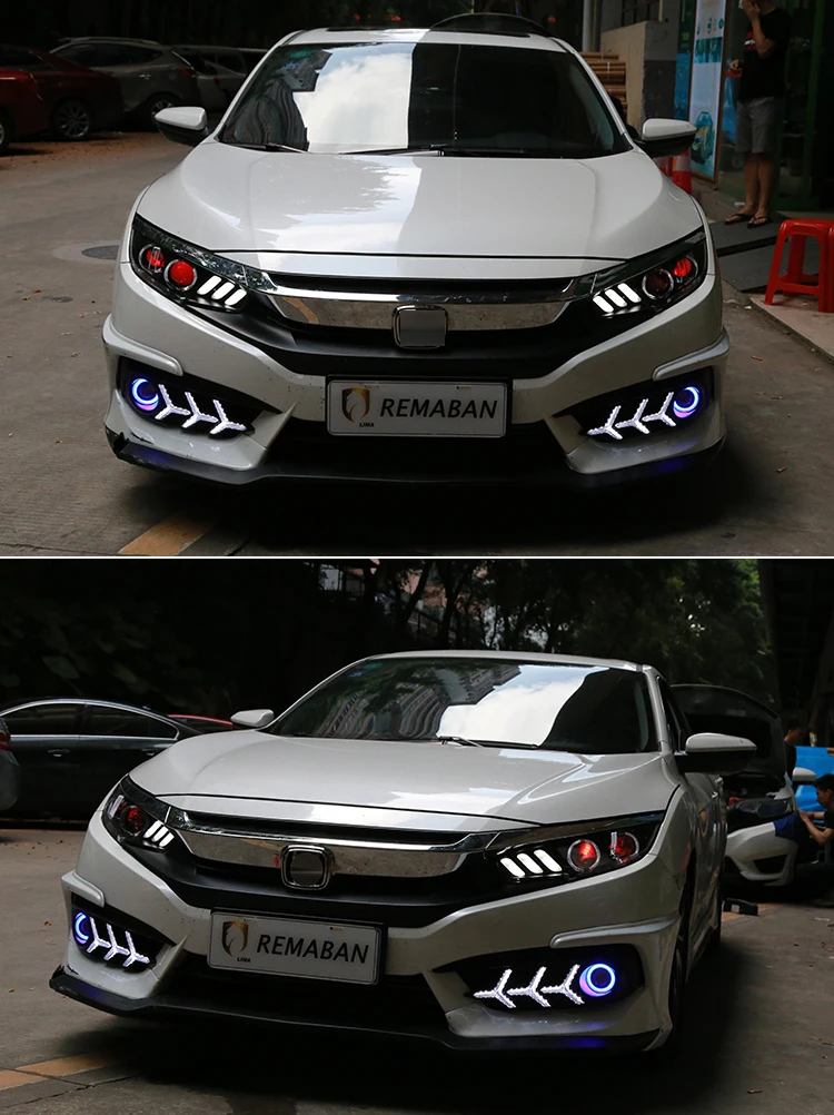 KOWELL автомобильный Стайлинг для Honda CIVIC X 10th светодиодный фонарь красный Ангел глаз DRL Биксеноновые линзы динамический сигнал поворота