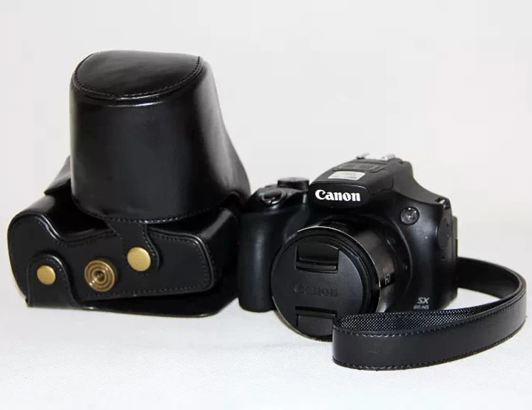 Новинка чехол из искусственной кожи для камеры Canon SX60 с ремешком кофейный черный