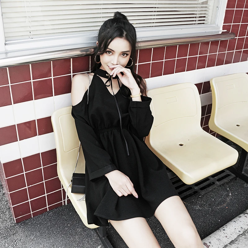 2019 Лето Осень женское готическое панк мини платье выдалбливают кружева воротник