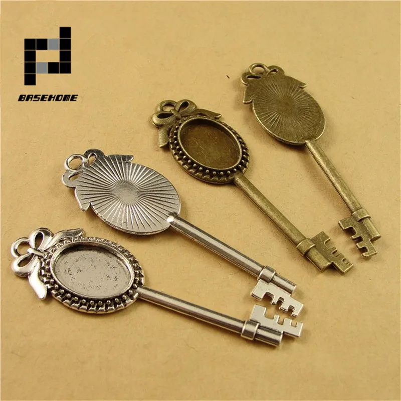 

10pcs/lot Vintage Retro Key Pendant Settings Cabochon Base Bezel Trays Blank Fit 13x18mm Cabochons Cameo DIY Pendant Necklace