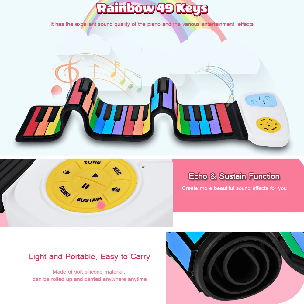 Портативная Складная Электронная Мягкая клавиатура с динамиком для начинающих