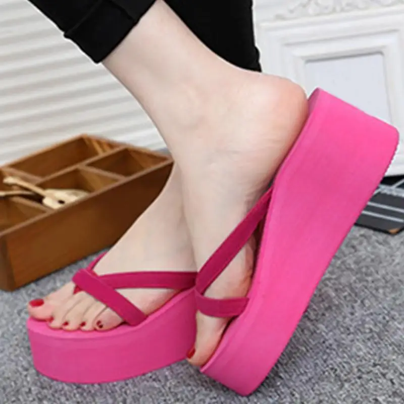 Летние милые Для женщин на высоком каблуке шлепанцы танкетке Одежда для дома