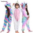Зимние пижамы унисекс с единорогом, женские кигуруми, пижамы Аниме, Детские фланелевые пижамы для косплея, пижамы-комбинезоны
