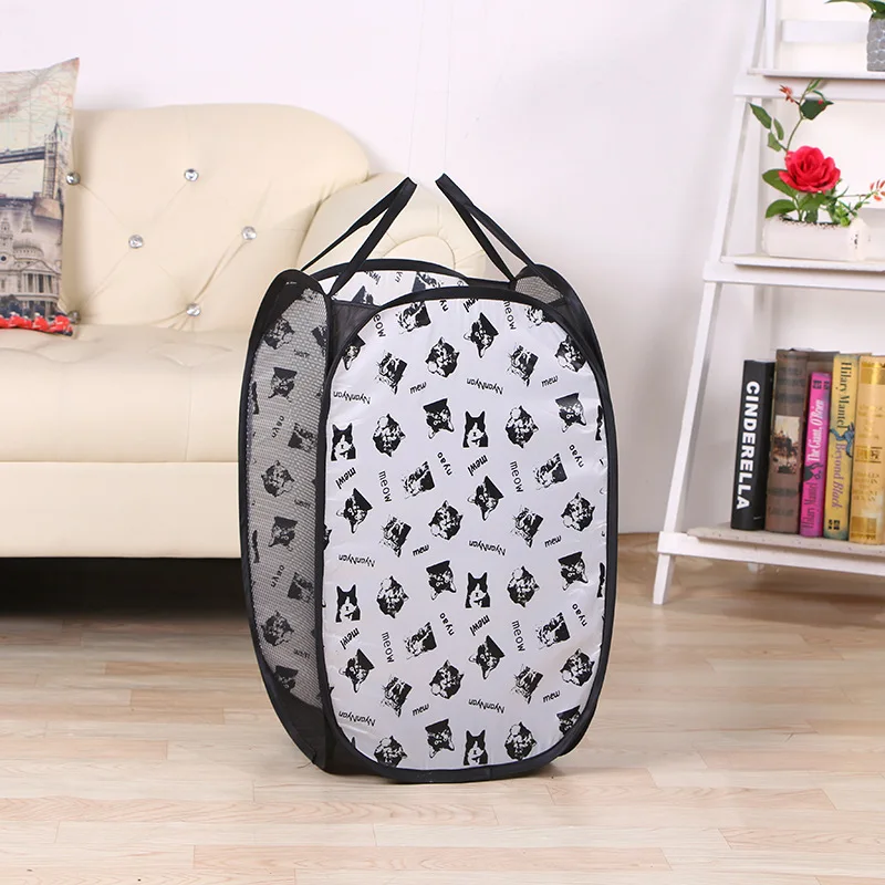 Foldable Pop Up Laundry Basket Washing Clothes Bag Hamper Nylon Mesh Storage Basket