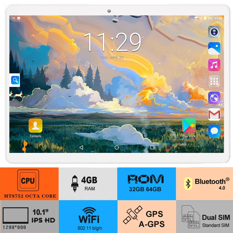 10 дюймовый планшетный ПК Android 8 0 Восьмиядерный 4 Гб RAM 64 ГБ ROM 3G 4G LTE две sim карты