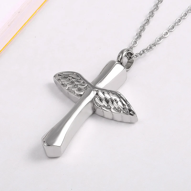 RIR крест угол крылья кремации ожерелье с урной на память зола после Keepsake