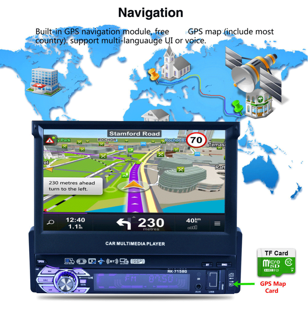 LTB FM 1 Дин Радио автомагнитола GPS; стереооборудование для автомобиля 7-дюймовый HD Сенсорный экран громкой связи Bluetooth FM USB SD MP5 Поддержка камеры заднего вида