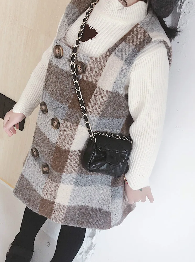 Осеннее модное шерстяное платье-майка без рукавов для маленьких девочек милое