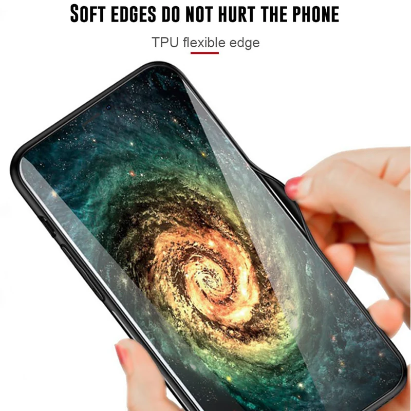Luxury tempered glass case for iPhone XS Max silicone space patterned phone cover XR X 8 7 6 6s plus fitted coque |