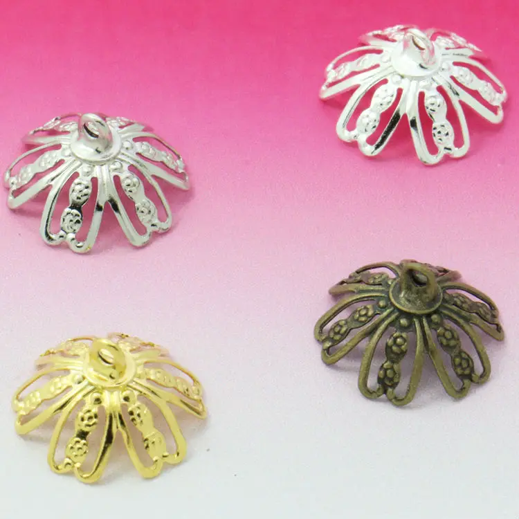 50pcs 15MM Six Flower Piece CAP CONNECTOR CLASP for DIY GLASS GLOBE VIALS&BOTTLES&BEAD Antique Bronze-Silver -Rose Gold Plated