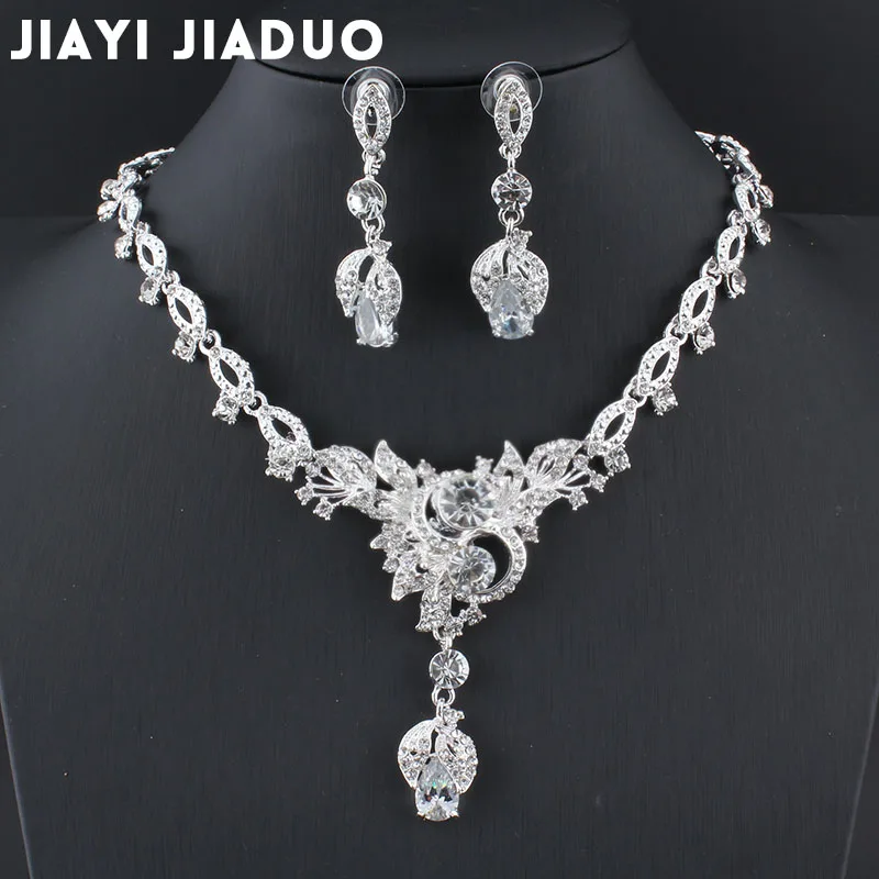 Комплект из колье и серёг серебристого цвета|crystal bridal jewelry set|necklace setcolored necklace set |
